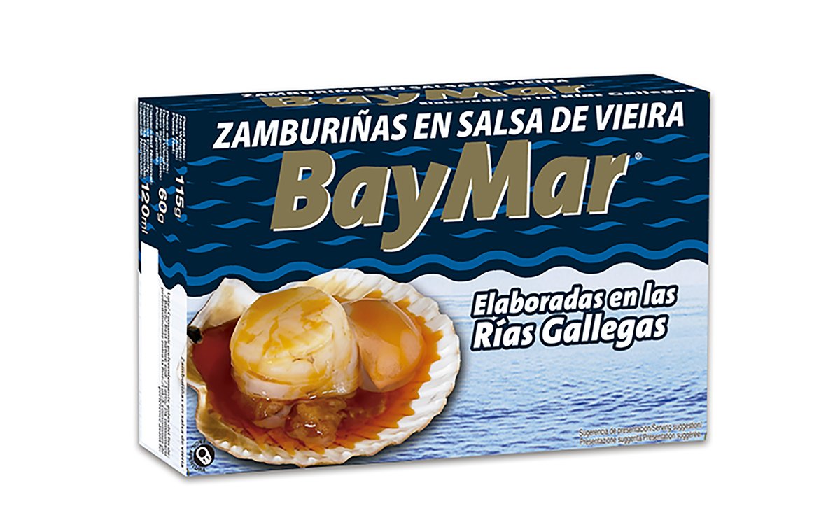 Zamburiñas en salsa petxina de pelegrí elaborades en les Ries Gallegues. 120 ml