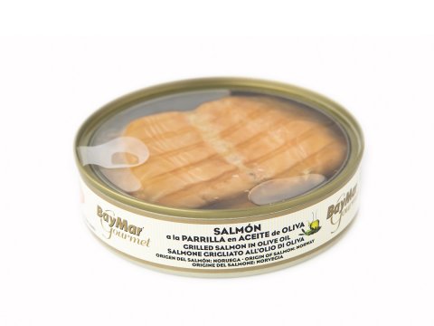 Salmón Noruego a la parrilla en aceite de oliva. 165 ml. Easy peel transparente